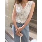 V-neck Sleeveless Crochet Top