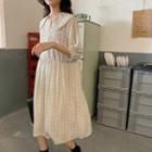 3/4-sleeve Floral Wide Collar Midi Dress Off-white - One Size