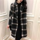 Lapel Collar Plaid Woolen Coat Plaid - One Size