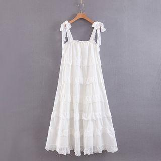 Strappy Lace-trim Layered Midi A-line Dress