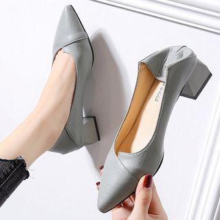 Irregular Pointy Block Heel Pumps