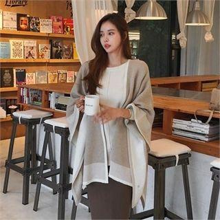 Wool Blend Color-block Cape Cardigan
