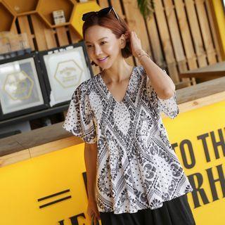 V-neck Flared Paisley Blouse