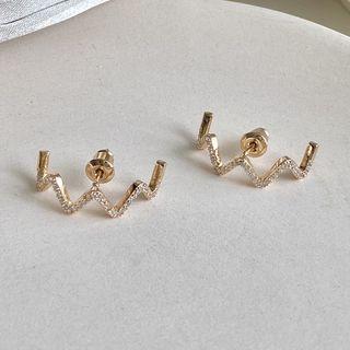Rhinestone Zigzag Earring 1 Pair - S925 Silver Needle - Earring - Silver - One Size