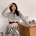 Tie-dye Print Cropped Cardigan Gray - One Size