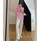 Plain Bralette / Sheer Light Knit Top / Wide-leg Drawstring Sweatpants