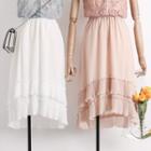 Pleated-hem A-line Chiffon Midi Skirt