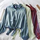 Tie-hem Cropped Satin Shirt