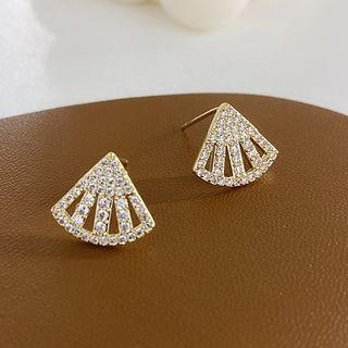 Rhinestone Fan Ear Stud 1 Pair - Gold - One Size