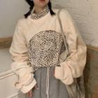 Long-sleeve Leopard Print T-shirt / Cropped Sweatshirt