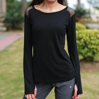 Mesh Panel Sports Long-sleeve T-shirt