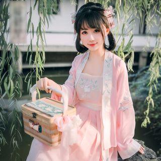 Set: Hanfu Strappy Top + Light Jacket + Maxi Skirt