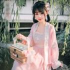 Set: Hanfu Strappy Top + Light Jacket + Maxi Skirt