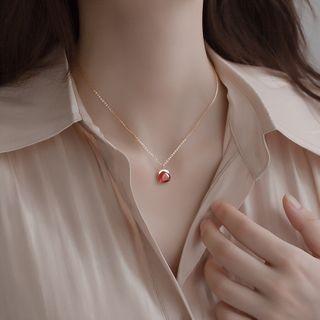 925 Sterling Silver Faux Crystal Pendant Necklace Red - One Size