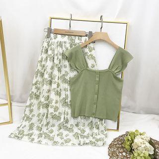 Knit Sleeveless Top / Floral Midi Skirt