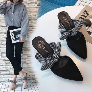 Pointy Toe Bow Chunky Heel Mules