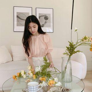 Crewneck Button-up Blouse