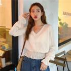 Long-sleeve V-neck Striped Peplum Top