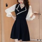 Collared Bell-sleeve Mini A-line Dress