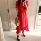 Wrap-front Frilled-trim Linen Dress