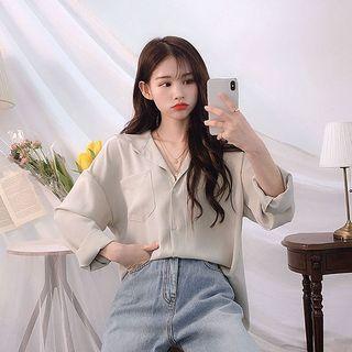 Drop-shoulder Pocket-front Blouse