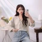 Drop-shoulder Pocket-front Blouse