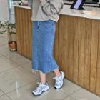 Frayed Denim H-line Long Skirt