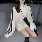 Half-zipper Striped Oversized Pullover As Figure - One Size