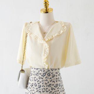 Plain Ruffle Button-up Shirt