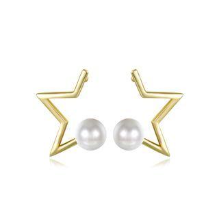 Fashion Simple Plated Gold Star Fashion Pearl Stud Earrings Golden - One Size