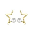 Fashion Simple Plated Gold Star Fashion Pearl Stud Earrings Golden - One Size
