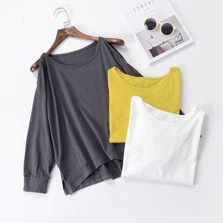 Plain Cut Out Shoulder Long Sleeve T-shirt