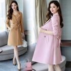 Set: Double-breasted A-line Coat + Crew-neck A-line Dress
