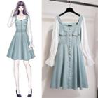 Mock Two-piece Long-sleeve A-line Skirt