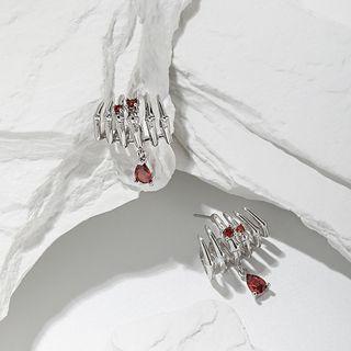 925 Sterling Silver Rhinestone Bone Ear Stud Silver - One Size