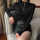 Long-sleeve Zip Placket T-shirt