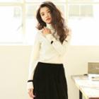 Long-sleeve Belted-cuff Turtleneck Top