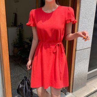 Frill-trim Linen Blend Dress With Cord