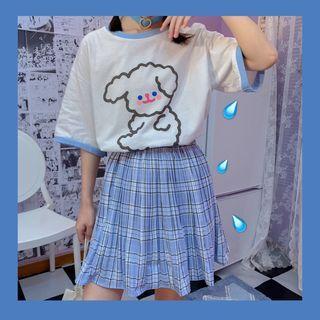 Plaid Mini A-line Skirt Blue - One Size
