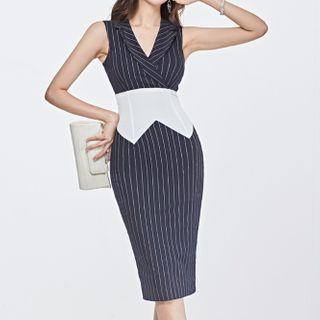 Sleeveless Striped Midi Bodycon Dress