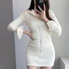 Hooded Faux Shearling Zip Sheath Dress