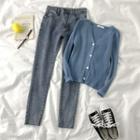 V-neck Cardigan / Cropped Skinny Jeans
