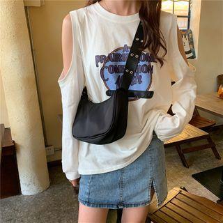 Plain Wide Strap Crossbody Bag Black - One Size