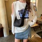 Plain Wide Strap Crossbody Bag Black - One Size