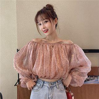 Off-shoulder Chiffon Dotted Top