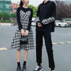 Couple Matching Long-sleeve Plaid Panel Dress / Sweatshirt