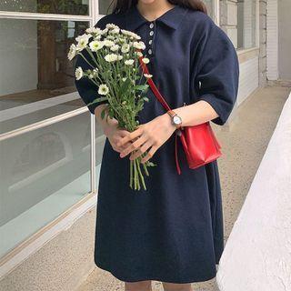 Elbow Sleeve Polo Dress Blue - One Size