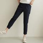 Band-waist Tapered Jeans Dark Blue - One Size