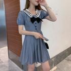 Short-sleeve Sailor-collar Mini A-line Dress