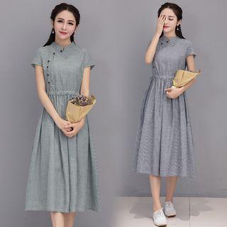 Short-sleeve Tie Waist A-line Midi Dress